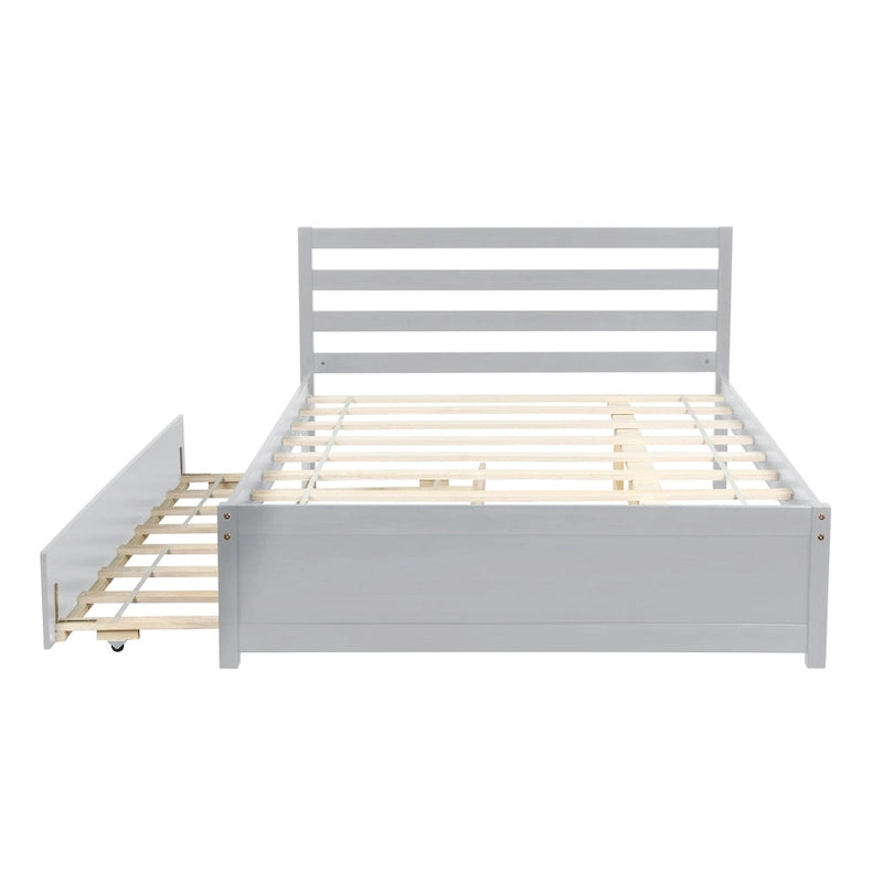 Lit plateforme en bois pleine grandeur avec tête de lit et lit gigogne double