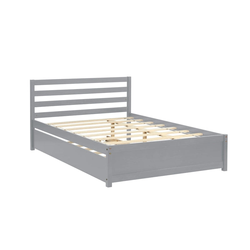 Lit plateforme en bois pleine grandeur avec tête de lit et lit gigogne double