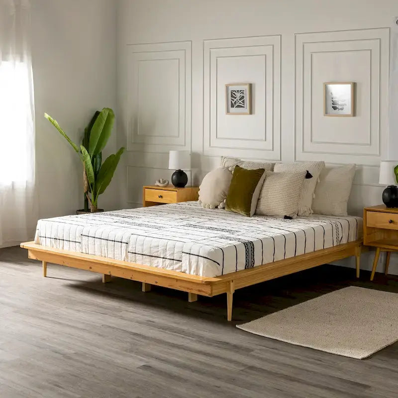 Lit plate-forme King-Size en pin massif avec lattes