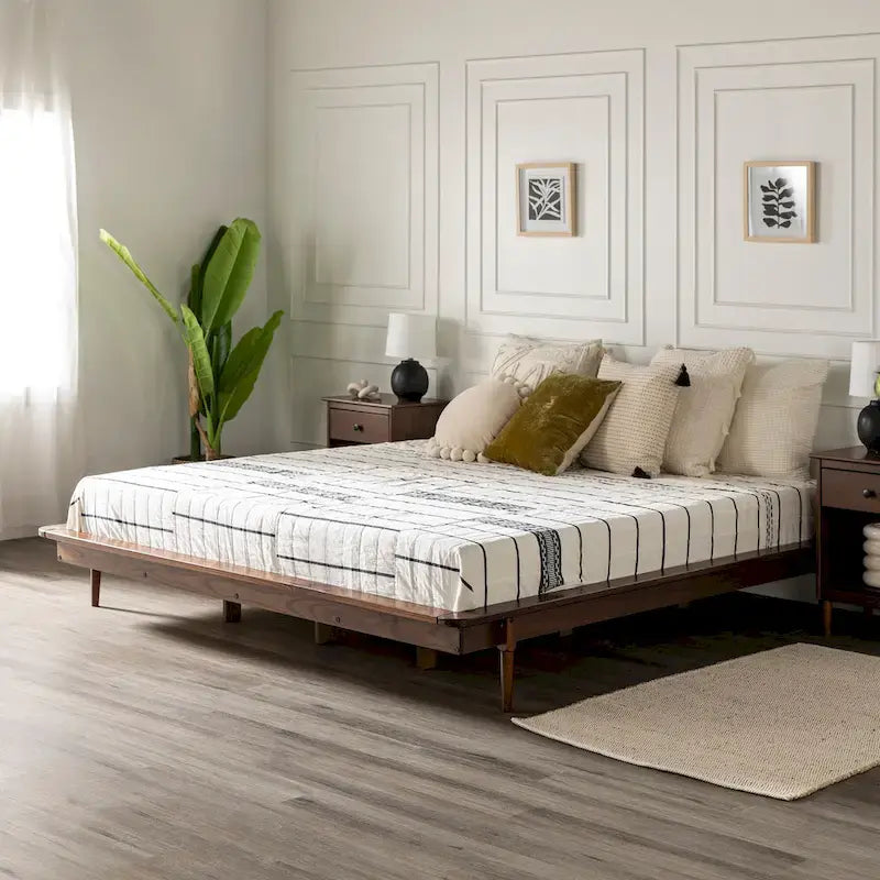 Lit plate-forme King-Size en pin massif avec lattes