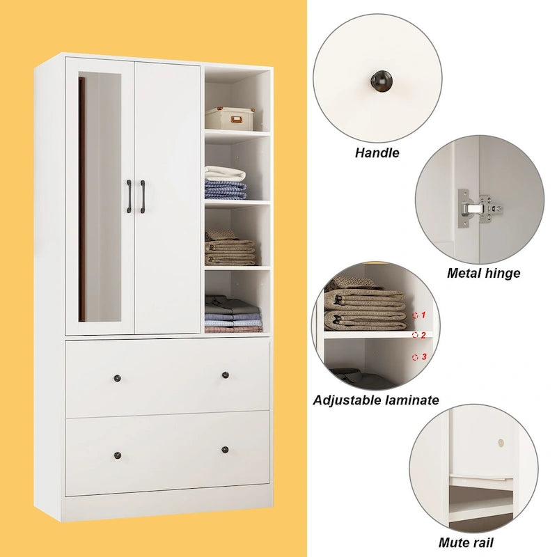 Penderie Armoire Miroir Barre de penderie modulable Rangement Commode