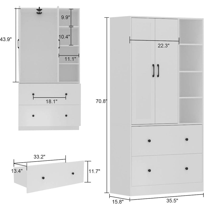 Penderie Armoire Miroir Barre de penderie modulable Rangement Commode