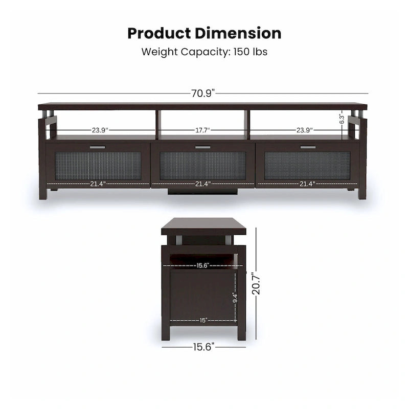 Meuble TV de rangement contemporain pour expresso de 71 pouces par