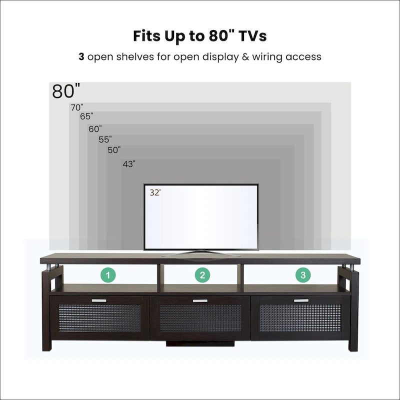 Meuble TV de rangement contemporain pour expresso de 71 pouces par