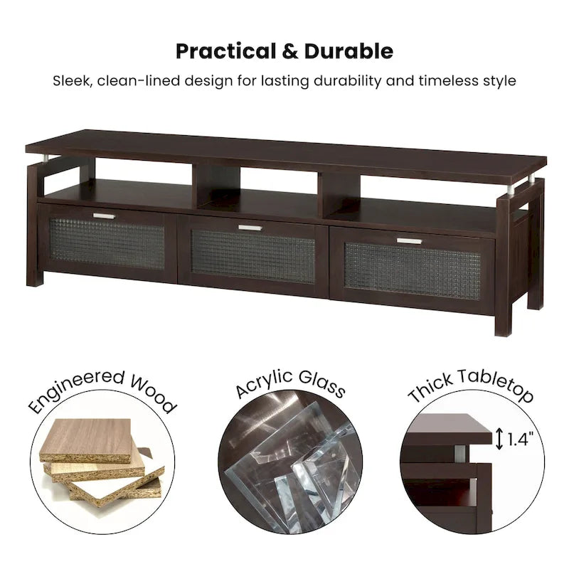Meuble TV de rangement contemporain pour expresso de 71 pouces par