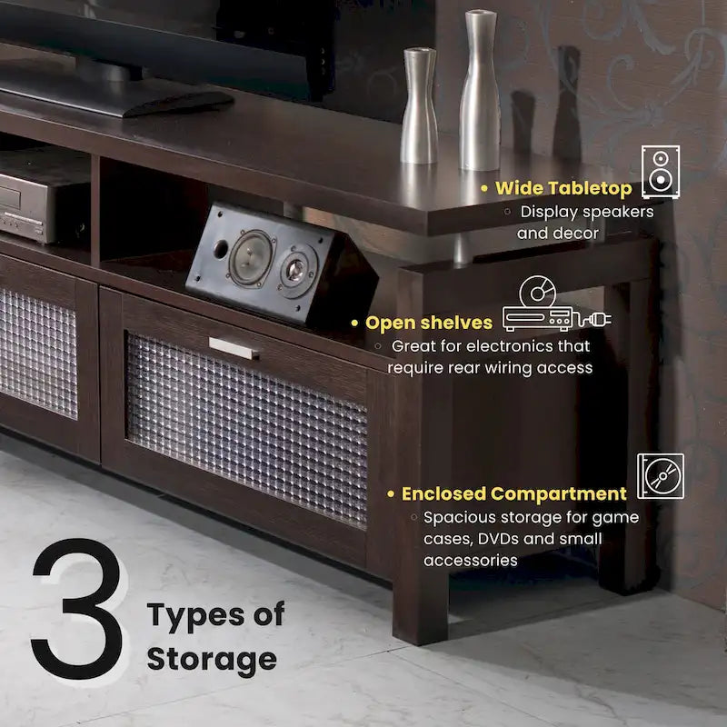 Meuble TV de rangement contemporain pour expresso de 71 pouces par