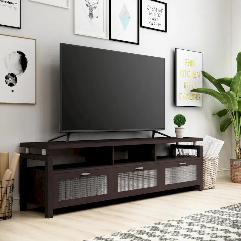 Meuble TV de rangement contemporain pour expresso de 71 pouces par