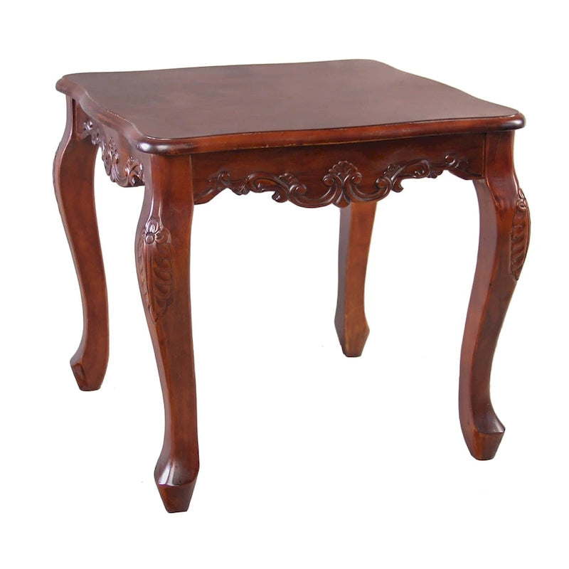 Table d'appoint en bois dur sculptée à la main avec détails ornés