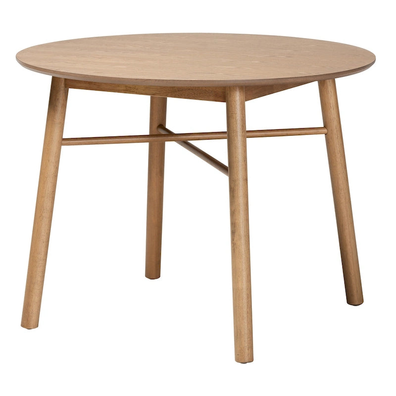Table à manger en bois d'hévéa au fini chêne brun de style Mid-Century - N/A