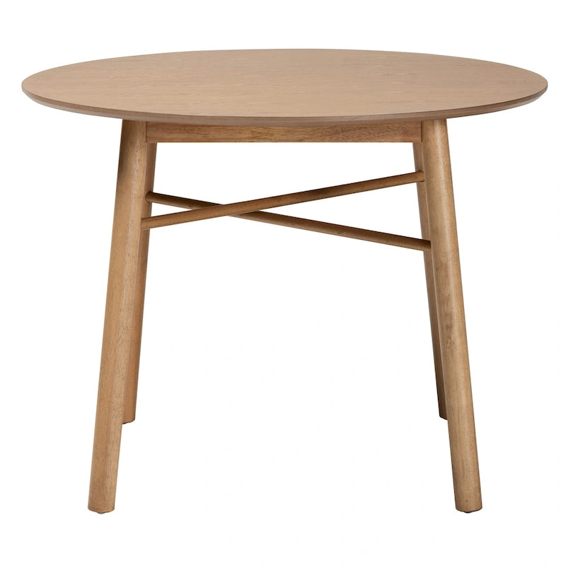 Table à manger en bois d'hévéa au fini chêne brun de style Mid-Century - N/A