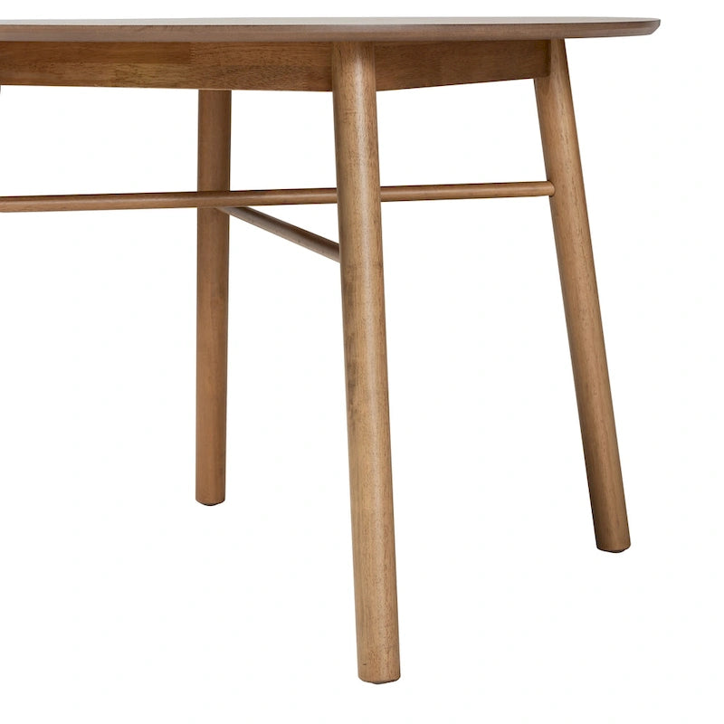 Table à manger en bois d'hévéa au fini chêne brun de style Mid-Century - N/A