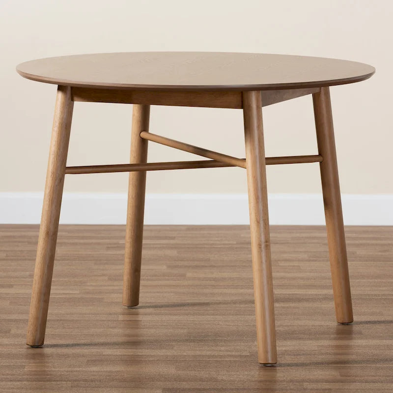 Table à manger en bois d'hévéa au fini chêne brun de style Mid-Century - N/A