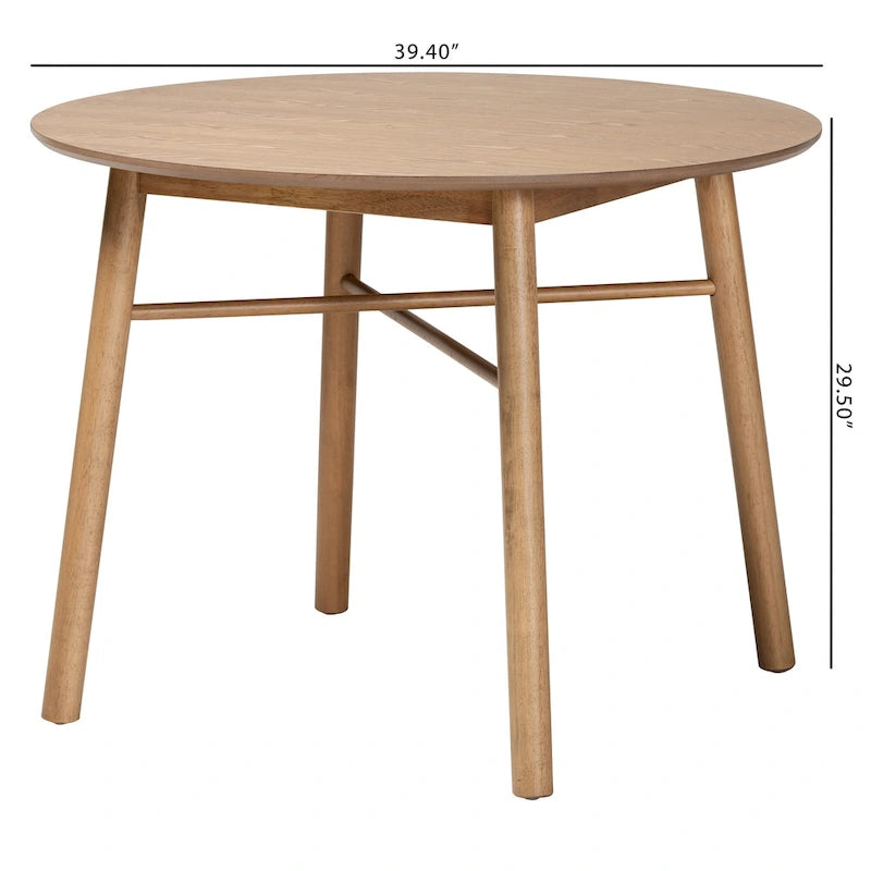 Table à manger en bois d'hévéa au fini chêne brun de style Mid-Century - N/A