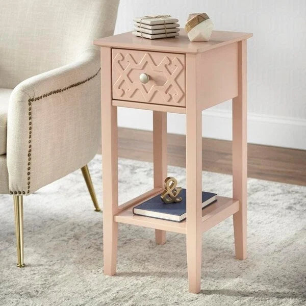 Table d'appoint géométrique avec tiroir et étagère