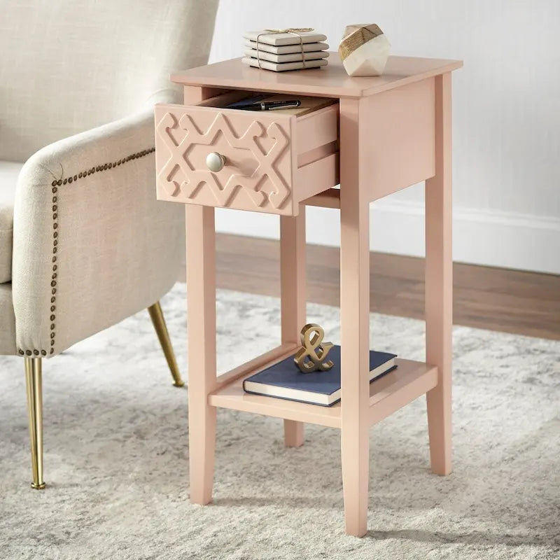 Table d'appoint géométrique avec tiroir et étagère