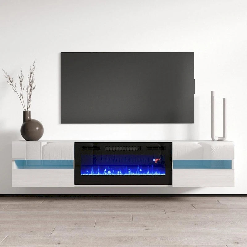 Meuble TV avec cheminée électrique murale 72