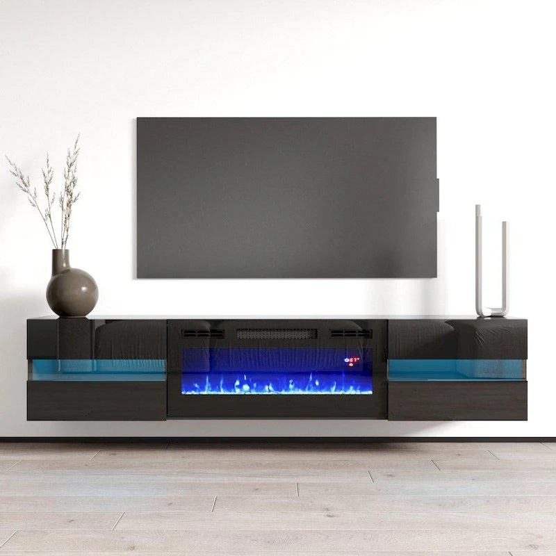 Meuble TV avec cheminée électrique murale 72