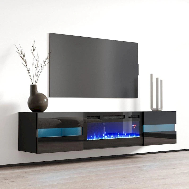 Meuble TV avec cheminée électrique murale 72