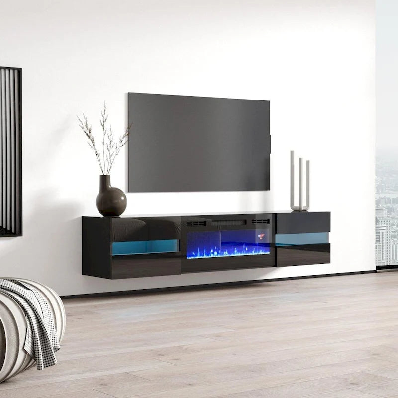 Meuble TV avec cheminée électrique murale 72
