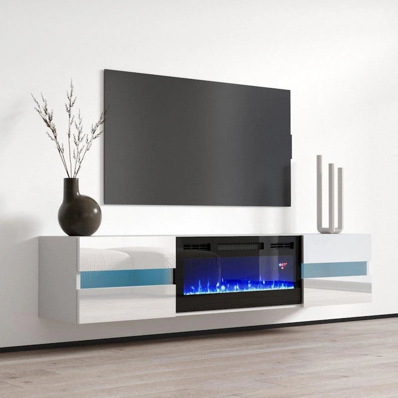 Meuble TV avec cheminée électrique murale 72