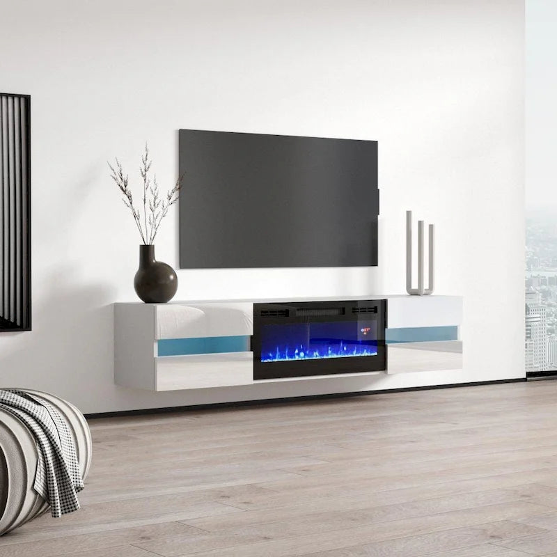 Meuble TV avec cheminée électrique murale 72