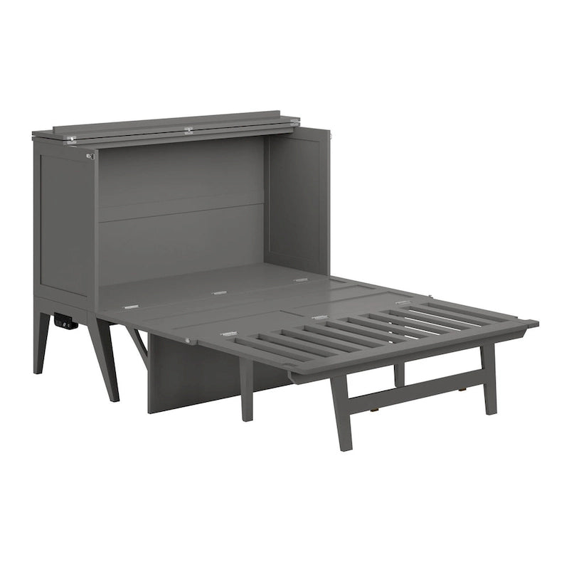 Bureau lit escamotable Full Murphy gris avec matelas