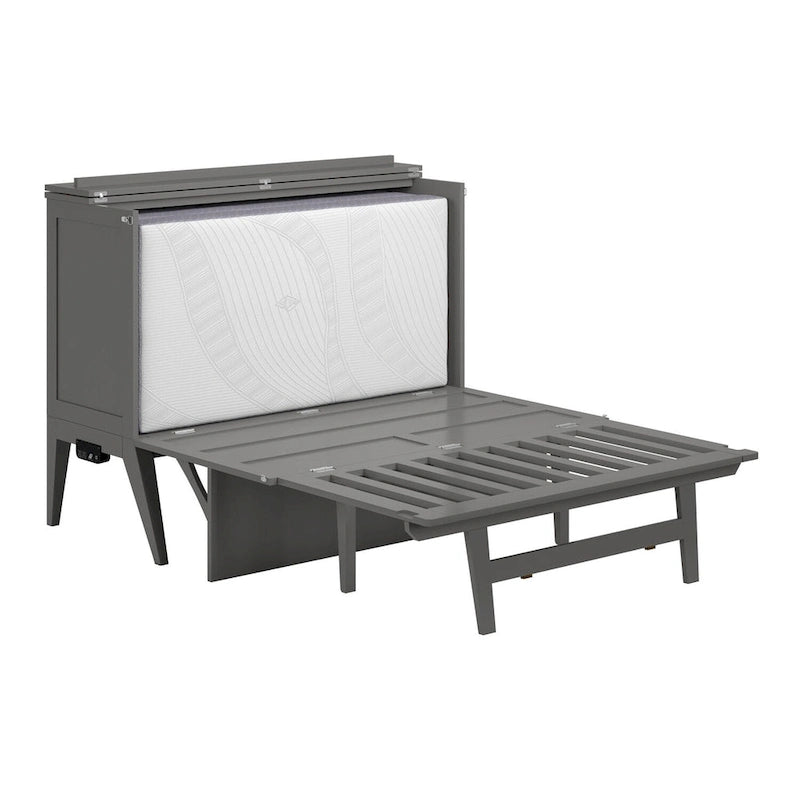 Bureau lit escamotable Full Murphy gris avec matelas