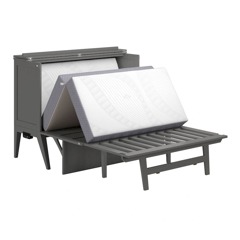 Bureau lit escamotable Full Murphy gris avec matelas