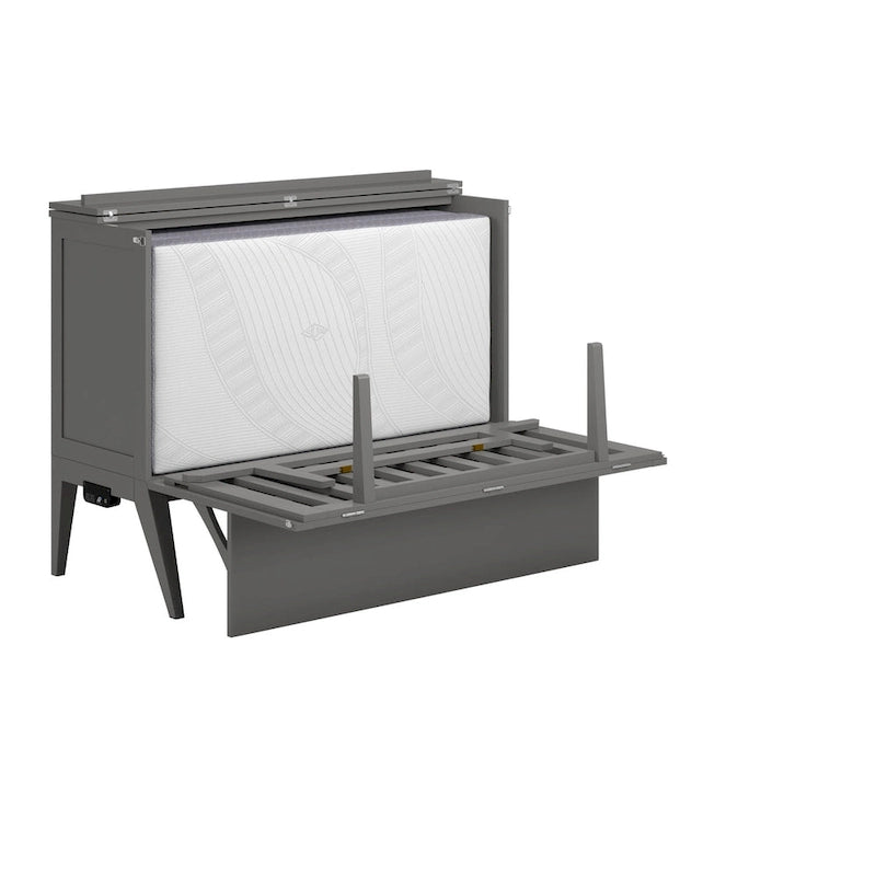 Bureau lit escamotable Full Murphy gris avec matelas