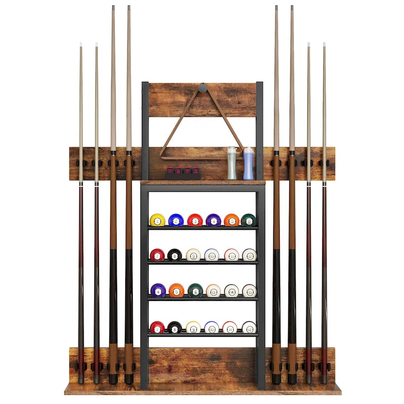 Support mural de queue de billard à 8 emplacements avec rangement pour 24 boules