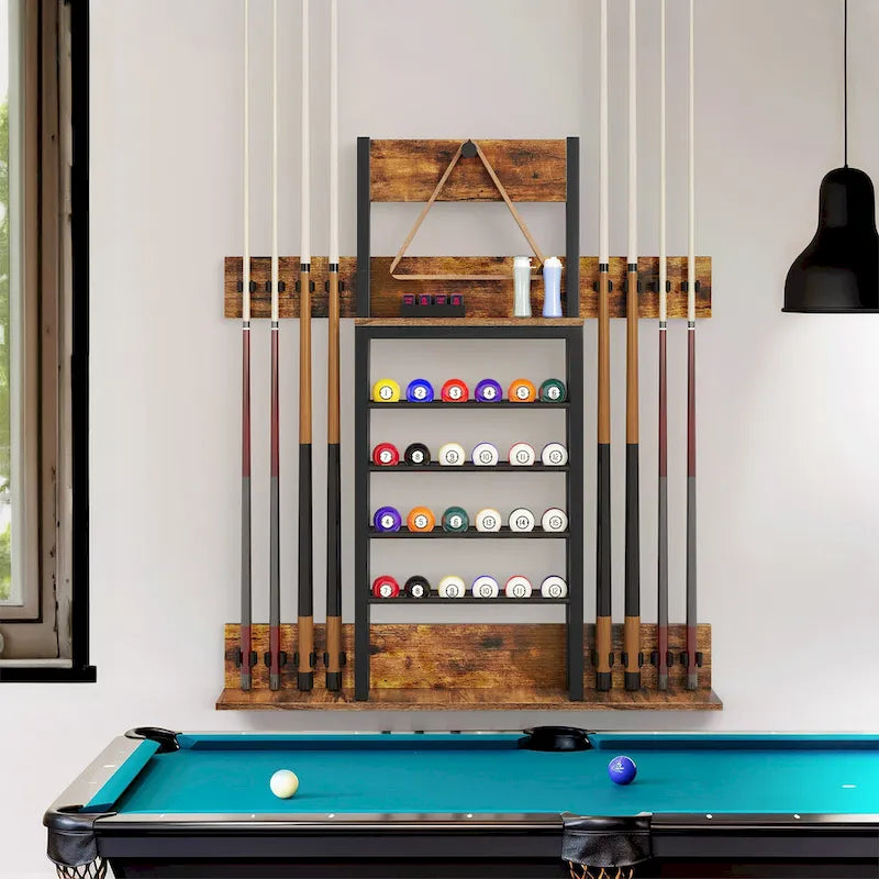 Support mural de queue de billard à 8 emplacements avec rangement pour 24 boules