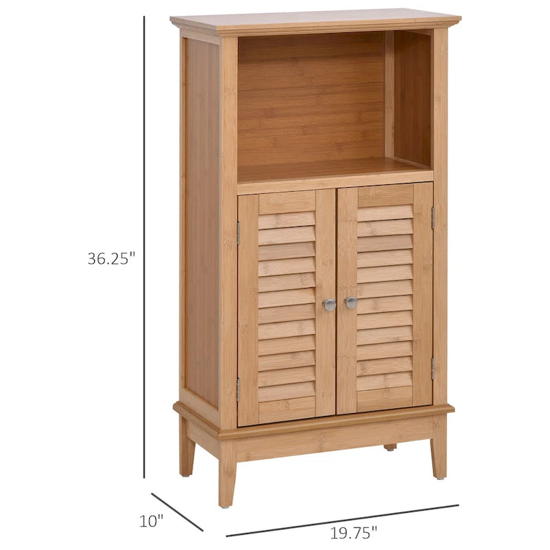 Meuble bas de salle de bain en bambou, Meuble de rangement de salon avec plusieurs étagères et portes, Naturel