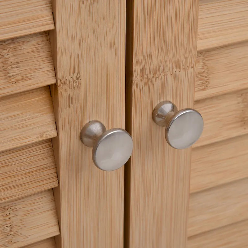 Meuble bas de salle de bain en bambou, Meuble de rangement de salon avec plusieurs étagères et portes, Naturel