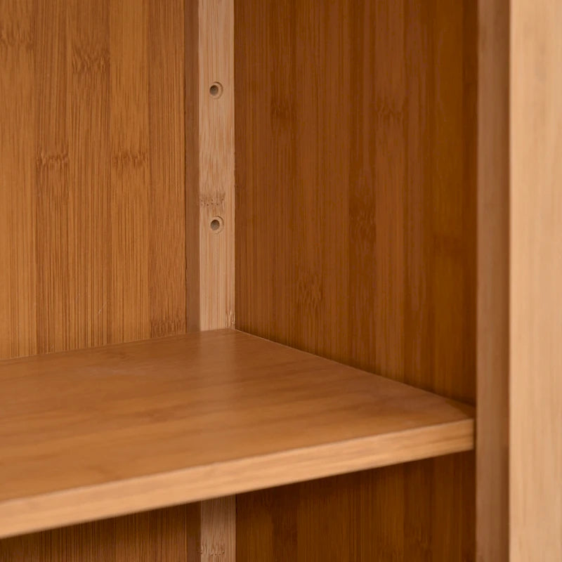 Meuble bas de salle de bain en bambou, Meuble de rangement de salon avec plusieurs étagères et portes, Naturel