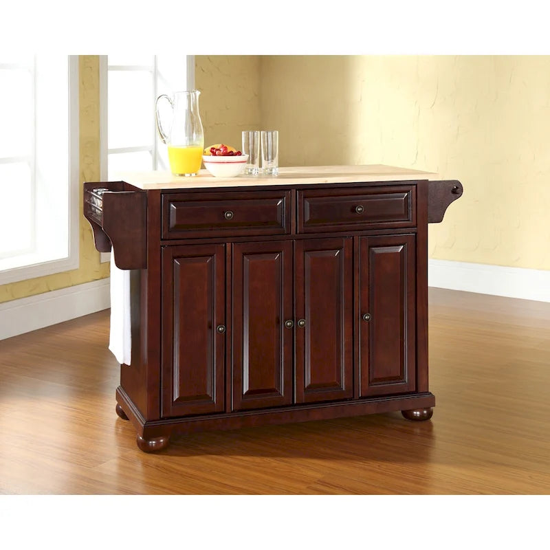Îlot de cuisine avec plateau en bois naturel et finition acajou vintage - 51,5 L x 18 P x 34 H
