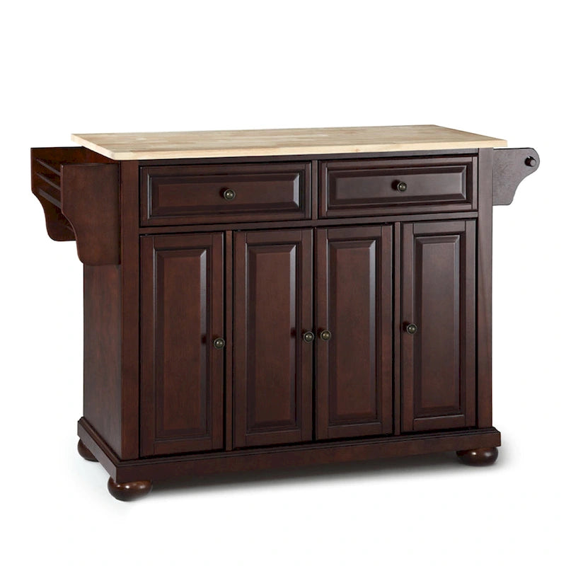 Îlot de cuisine avec plateau en bois naturel et finition acajou vintage - 51,5 L x 18 P x 34 H