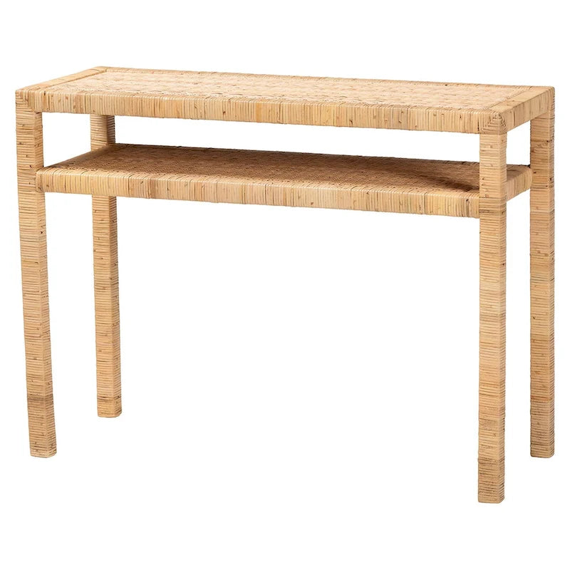 Console en rotin et bois d'acacia clair style bohème