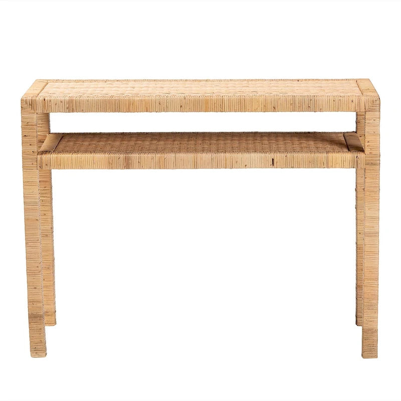Console en rotin et bois d'acacia clair style bohème