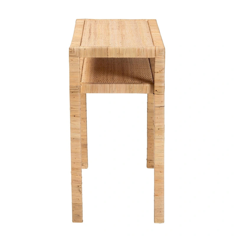 Console en rotin et bois d'acacia clair style bohème