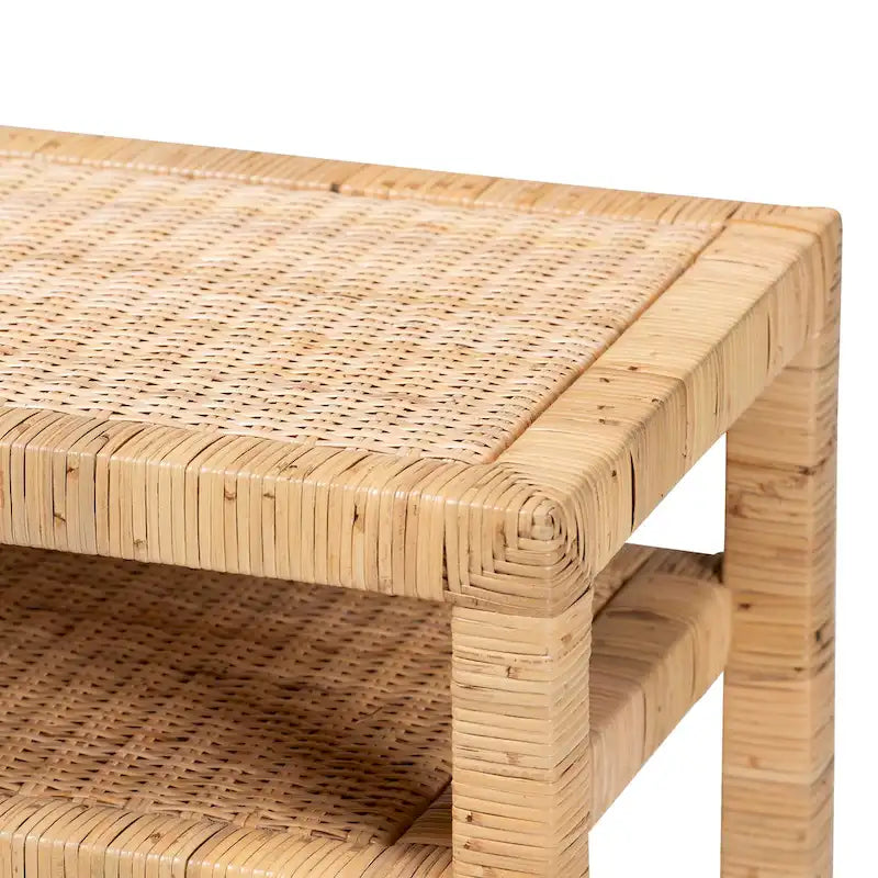 Console en rotin et bois d'acacia clair style bohème
