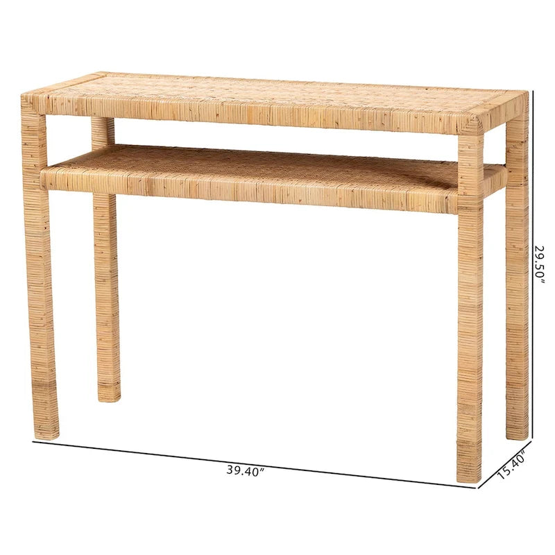 Console en rotin et bois d'acacia clair style bohème