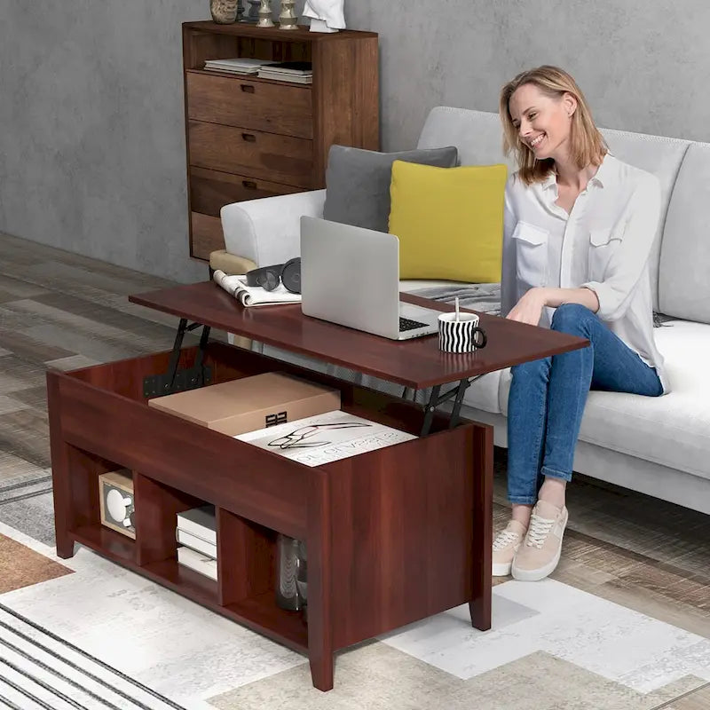 Table basse relevable avec compartiment caché et - Voir détails