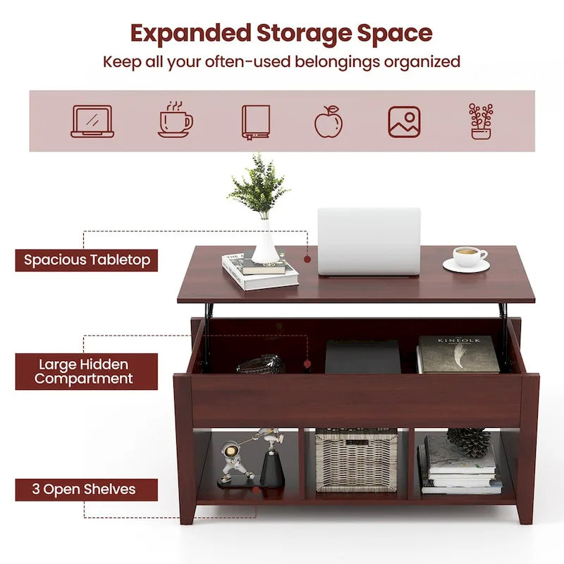 Table basse relevable avec compartiment caché et - Voir détails