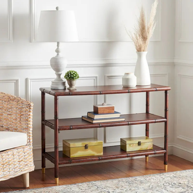 SAFAVIEH Francina Dark Brown/ Gold 2-Shelf Console Table - 42 W x 15.8 L x 29 H - 42Wx16Dx29H