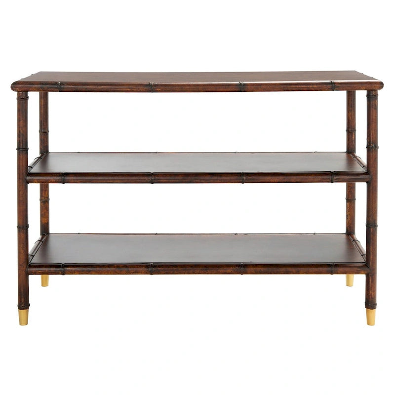 Console à 2 étagères marron foncé/doré - 42 L x 15,8 P x 29 H - 42Lx16Px29H