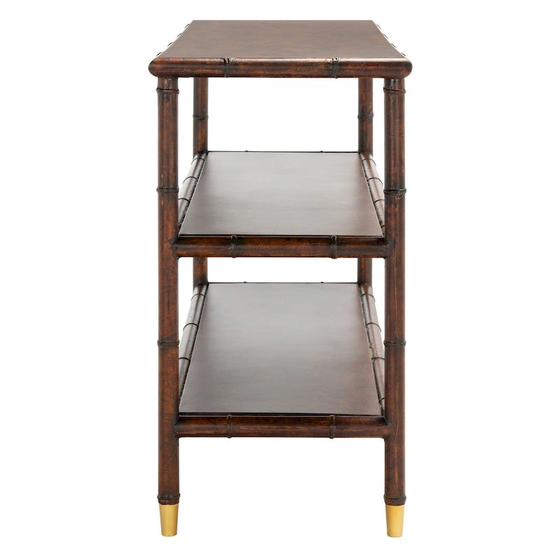 Console à 2 étagères marron foncé/doré - 42 L x 15,8 P x 29 H - 42Lx16Px29H