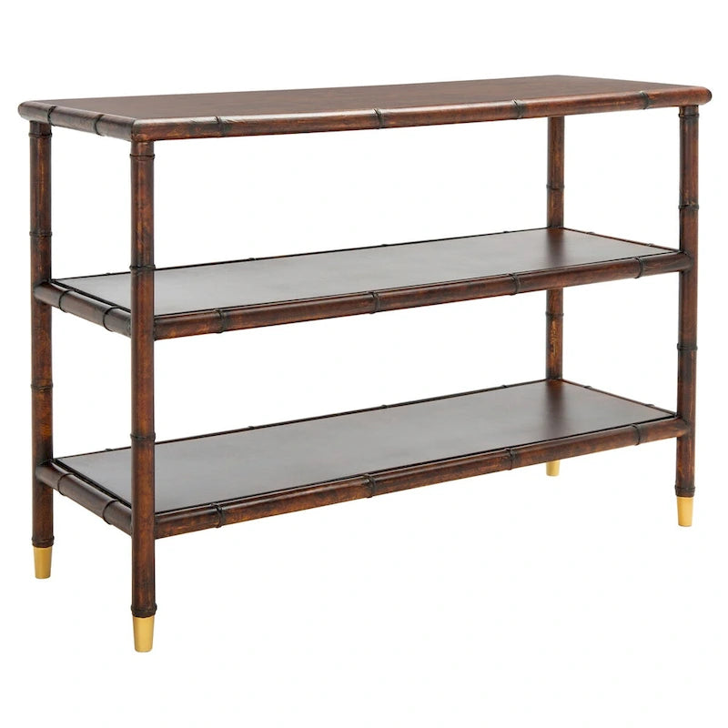Console à 2 étagères marron foncé/doré - 42 L x 15,8 P x 29 H - 42Lx16Px29H