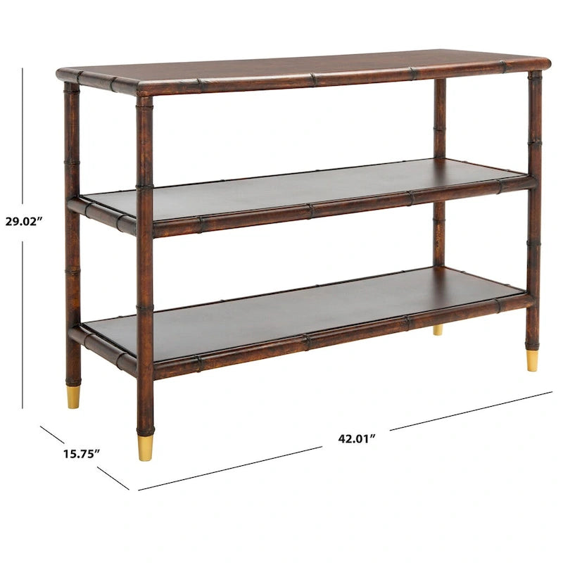 Console à 2 étagères marron foncé/doré - 42 L x 15,8 P x 29 H - 42Lx16Px29H
