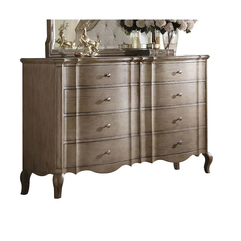 Commode en bois 8 tiroirs taupe antique