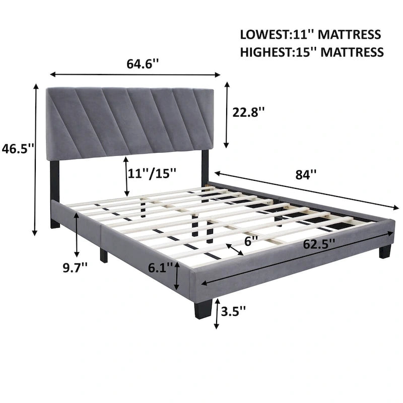 Lit rembourré réglable Queen Size, résistant aux taches et durable